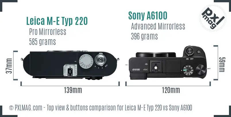 Leica M-E Typ 220 vs Sony A6100 top view buttons comparison
