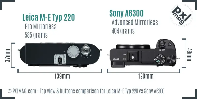 Leica M-E Typ 220 vs Sony A6300 top view buttons comparison