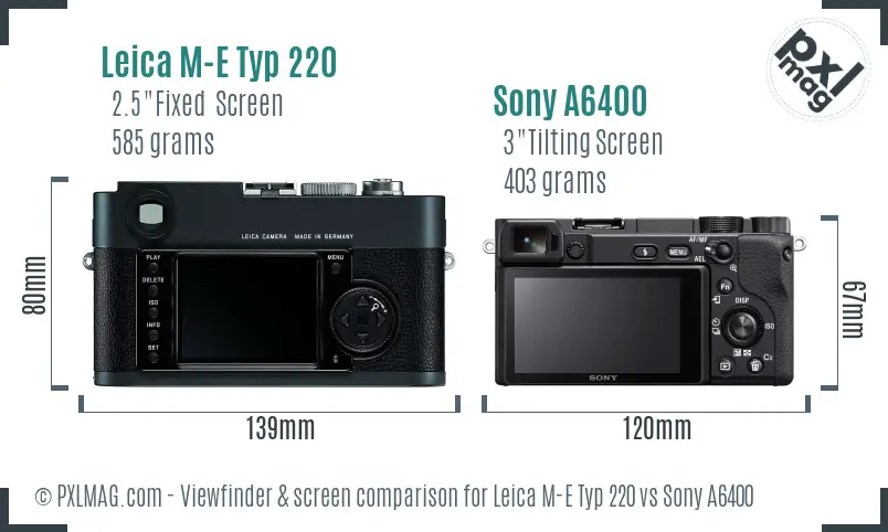 Leica M-E Typ 220 vs Sony A6400 Screen and Viewfinder comparison
