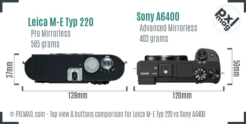 Leica M-E Typ 220 vs Sony A6400 top view buttons comparison