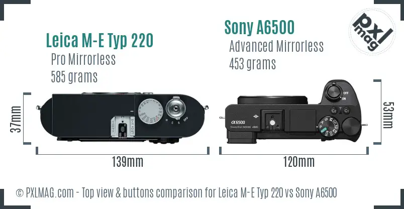 Leica M-E Typ 220 vs Sony A6500 top view buttons comparison