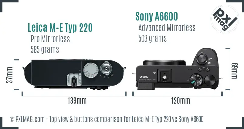 Leica M-E Typ 220 vs Sony A6600 top view buttons comparison