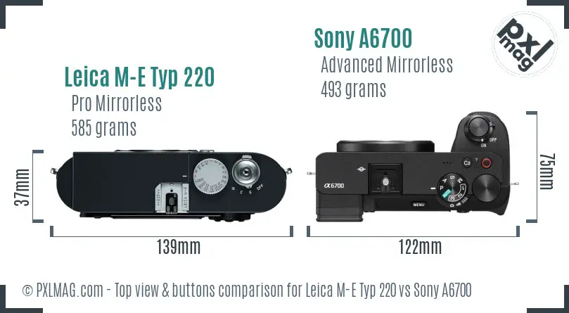 Leica M-E Typ 220 vs Sony A6700 top view buttons comparison Leica M-E Typ 220 vs Sony A6700 top view buttons comparison