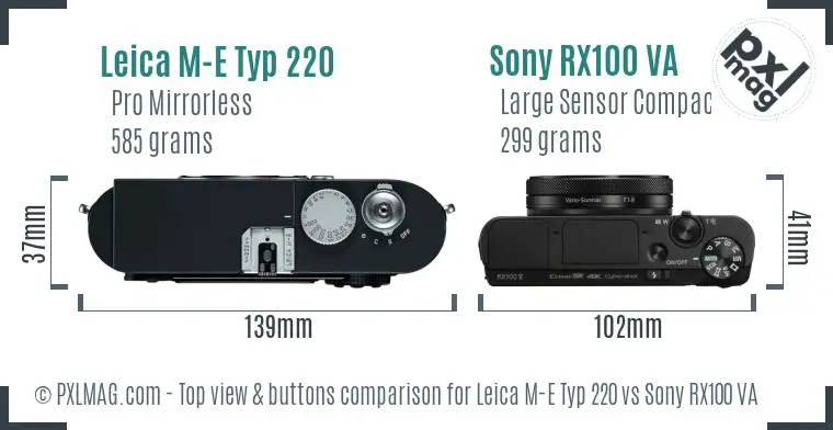 Leica M-E Typ 220 vs Sony RX100 VA top view buttons comparison