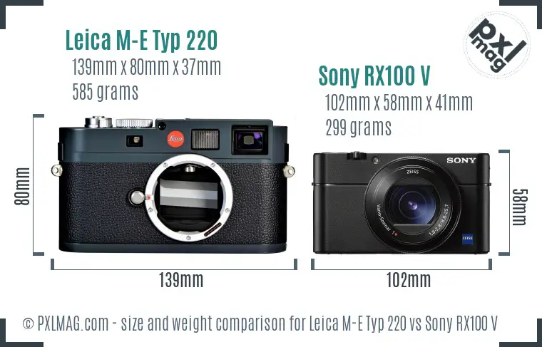 Leica M-E Typ 220 vs Sony RX100 V size comparison