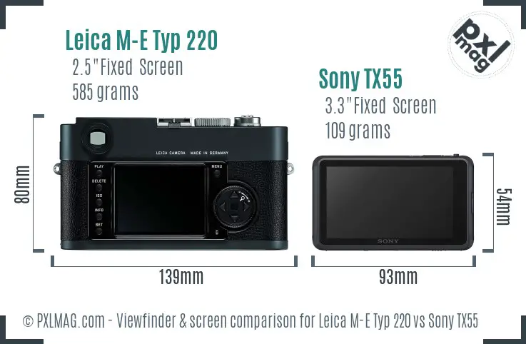 Leica M-E Typ 220 vs Sony TX55 Screen and Viewfinder comparison