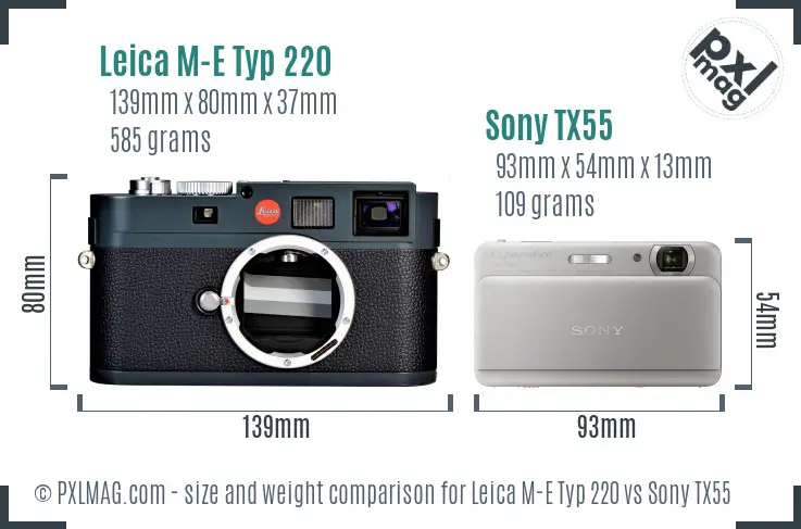 Leica M-E Typ 220 vs Sony TX55 size comparison