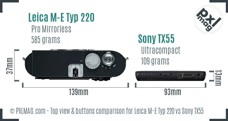 Leica M-E Typ 220 vs Sony TX55 top view buttons comparison
