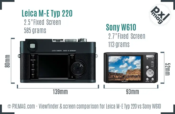 Leica M-E Typ 220 vs Sony W610 Screen and Viewfinder comparison