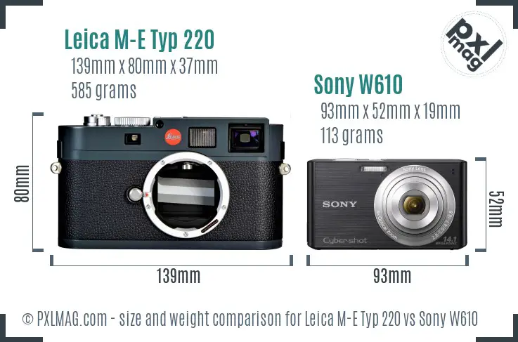 Leica M-E Typ 220 vs Sony W610 size comparison