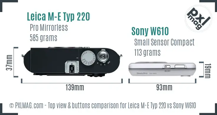 Leica M-E Typ 220 vs Sony W610 top view buttons comparison