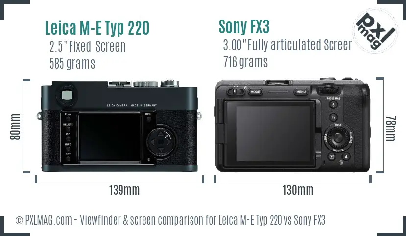 Leica M-E Typ 220 vs Sony FX3 Screen and Viewfinder comparison