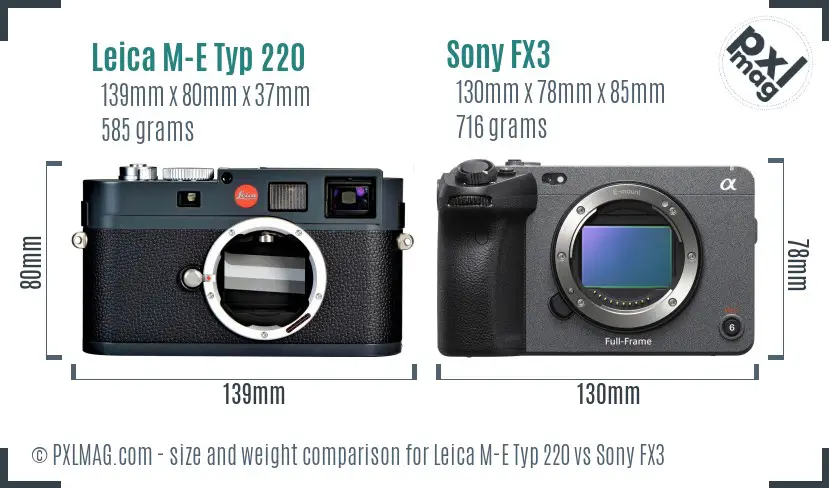Leica M-E Typ 220 vs Sony FX3 size comparison