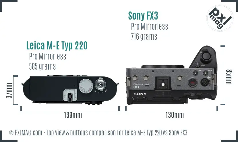 Leica M-E Typ 220 vs Sony FX3 top view buttons comparison