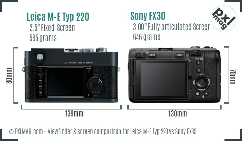 Leica M-E Typ 220 vs Sony FX30 Screen and Viewfinder comparison Leica M-E Typ 220 vs Sony FX30 Screen and Viewfinder comparison