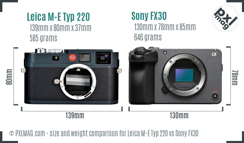 Leica M-E Typ 220 vs Sony FX30 size comparison Leica M-E Typ 220 vs Sony FX30 size comparison