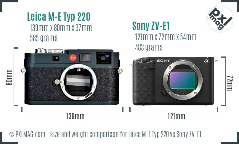 Leica M-E Typ 220 vs Sony ZV-E1 size comparison