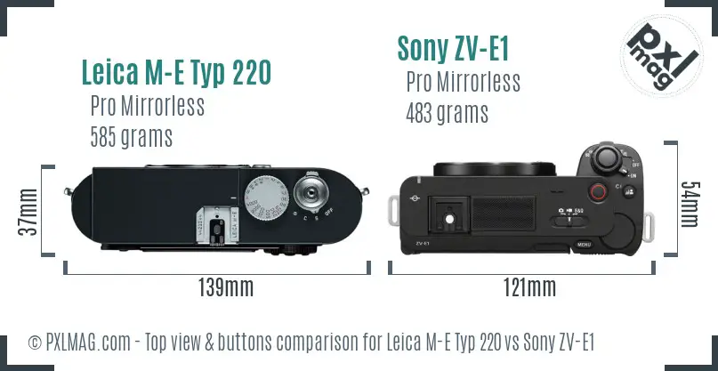 Leica M-E Typ 220 vs Sony ZV-E1 top view buttons comparison