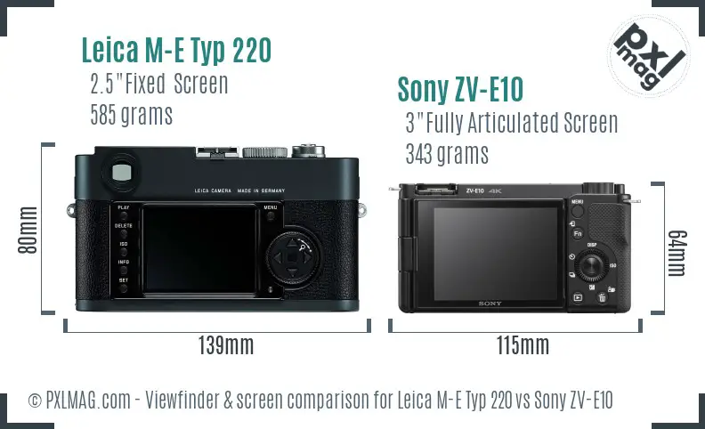 Leica M-E Typ 220 vs Sony ZV-E10 Screen and Viewfinder comparison