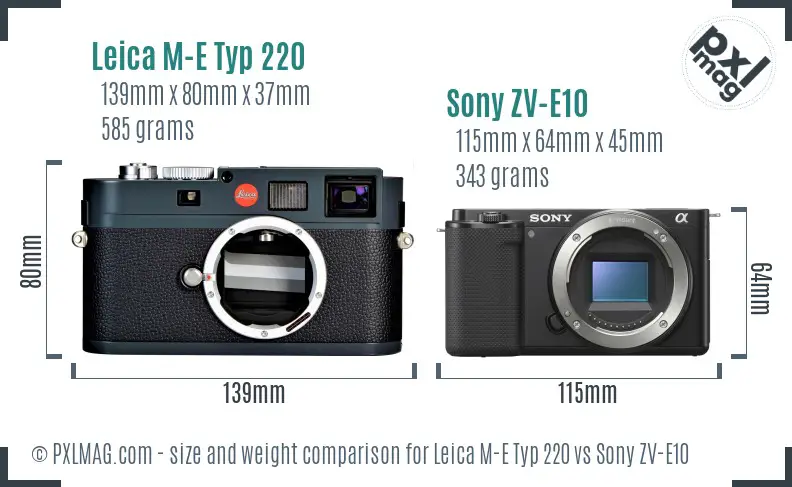 Leica M-E Typ 220 vs Sony ZV-E10 size comparison