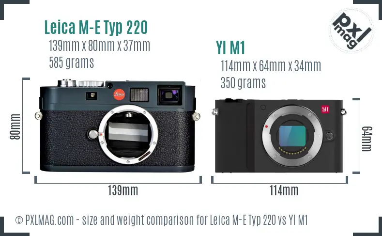 Leica M-E Typ 220 vs YI M1 size comparison