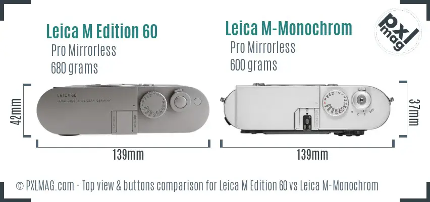 Leica M Edition 60 vs Leica M-Monochrom top view buttons comparison