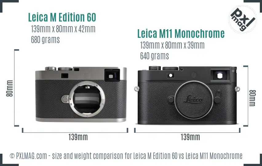 Leica M Edition 60 vs Leica M11 Monochrome size comparison