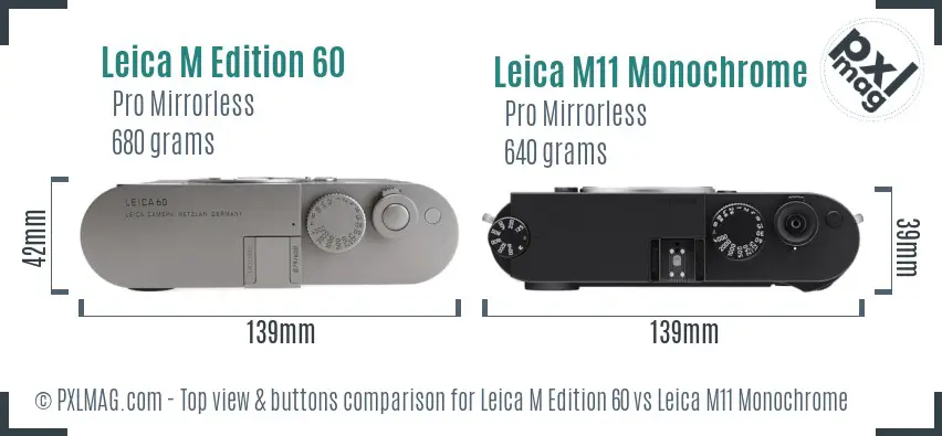 Leica M Edition 60 vs Leica M11 Monochrome top view buttons comparison