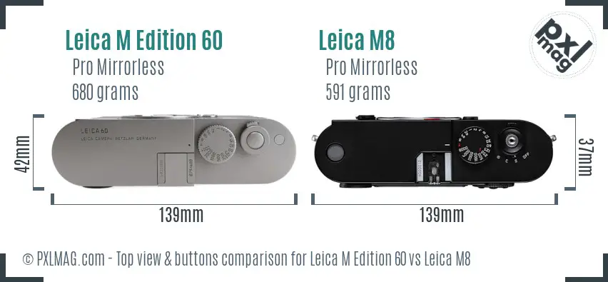 Leica M Edition 60 vs Leica M8 top view buttons comparison