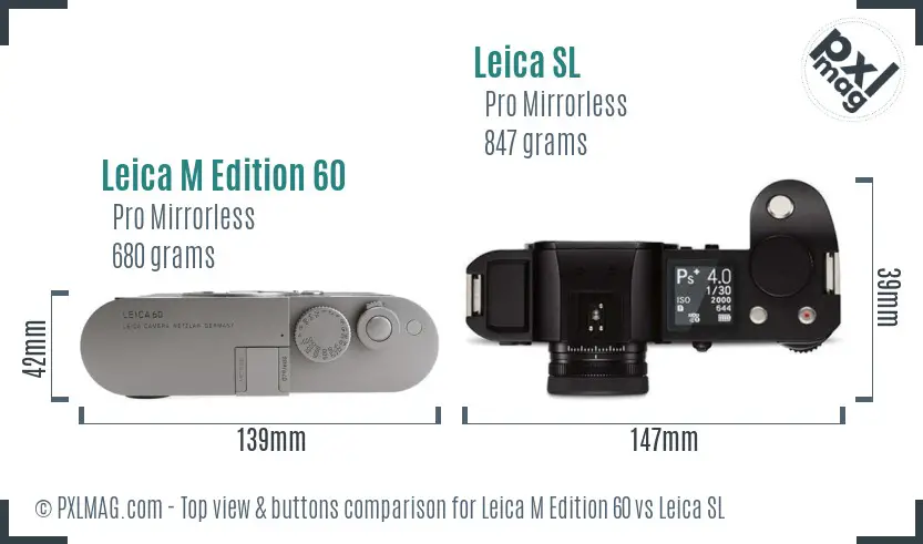 Leica M Edition 60 vs Leica SL top view buttons comparison