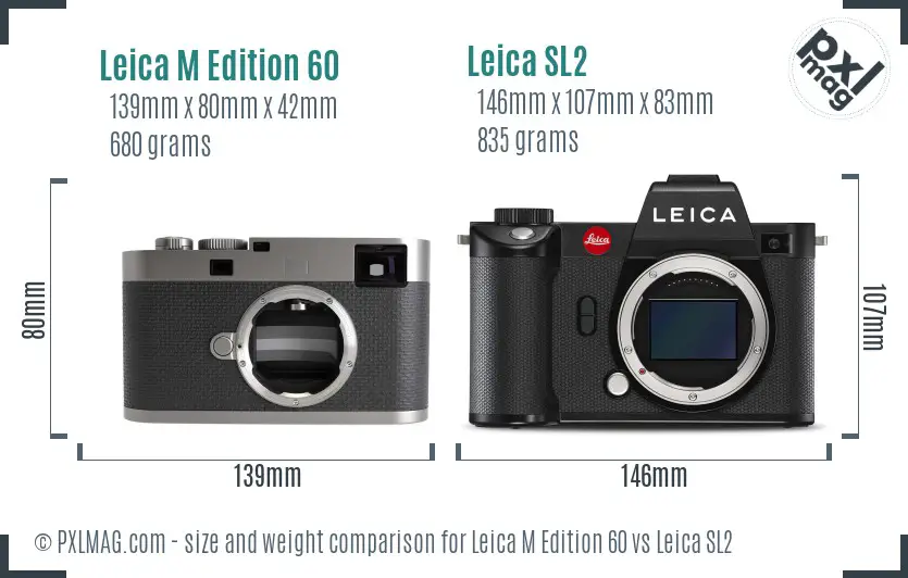 Leica M Edition 60 vs Leica SL2 size comparison