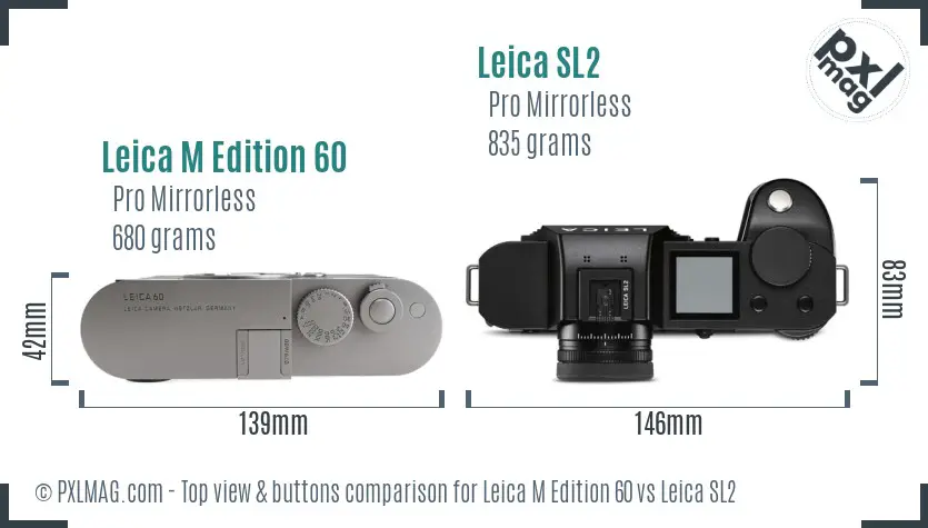 Leica M Edition 60 vs Leica SL2 top view buttons comparison