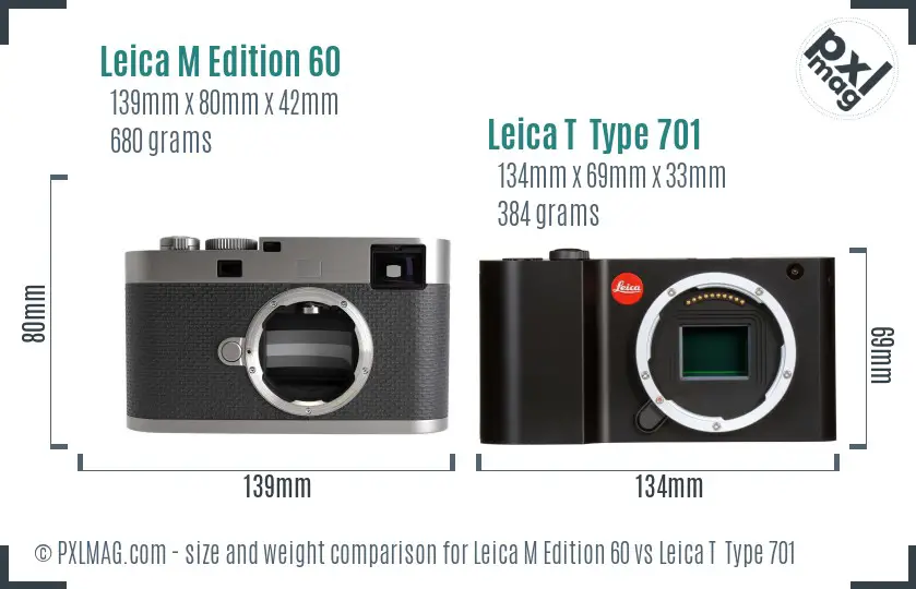 Leica M Edition 60 vs Leica T  Type 701 size comparison