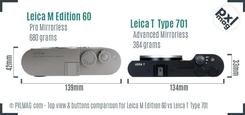 Leica M Edition 60 vs Leica T  Type 701 top view buttons comparison