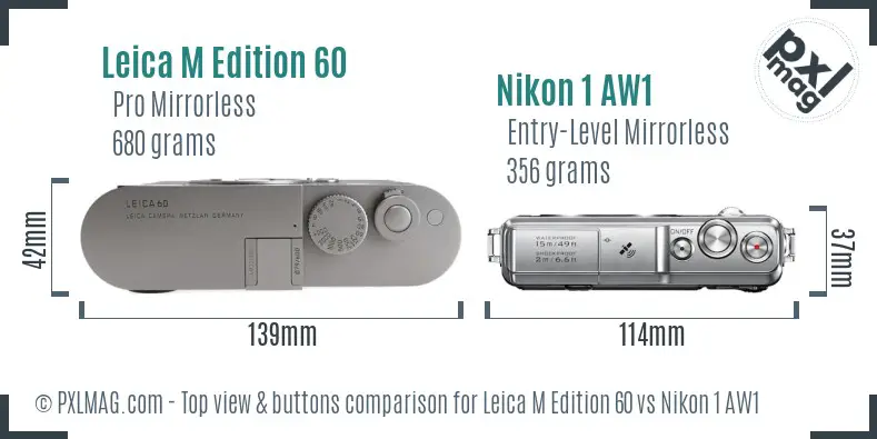 Leica M Edition 60 vs Nikon 1 AW1 top view buttons comparison Leica M Edition 60 vs Nikon 1 AW1 top view buttons comparison