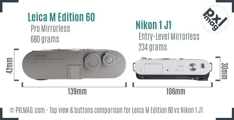 Leica M Edition 60 vs Nikon 1 J1 top view buttons comparison Leica M Edition 60 vs Nikon 1 J1 top view buttons comparison
