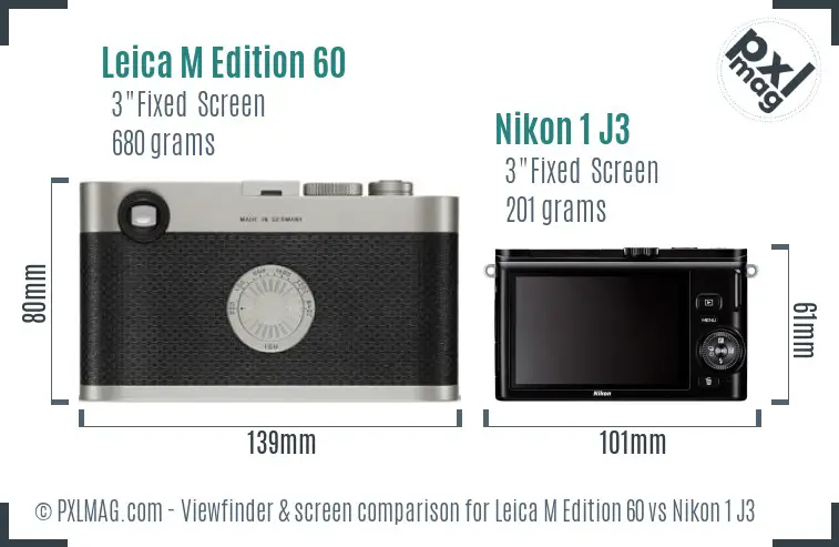Leica M Edition 60 vs Nikon 1 J3 Screen and Viewfinder comparison