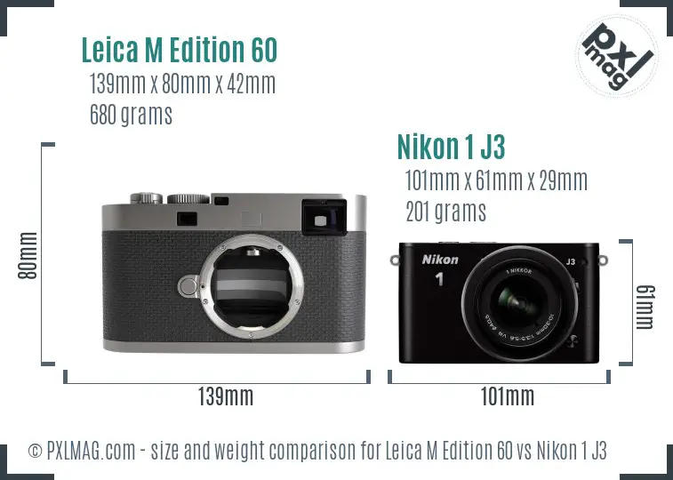 Leica M Edition 60 vs Nikon 1 J3 size comparison