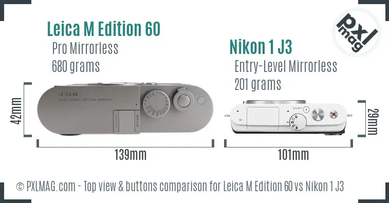 Leica M Edition 60 vs Nikon 1 J3 top view buttons comparison
