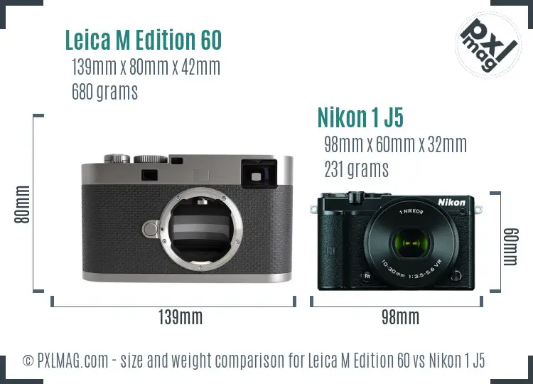 Leica M Edition 60 vs Nikon 1 J5 size comparison