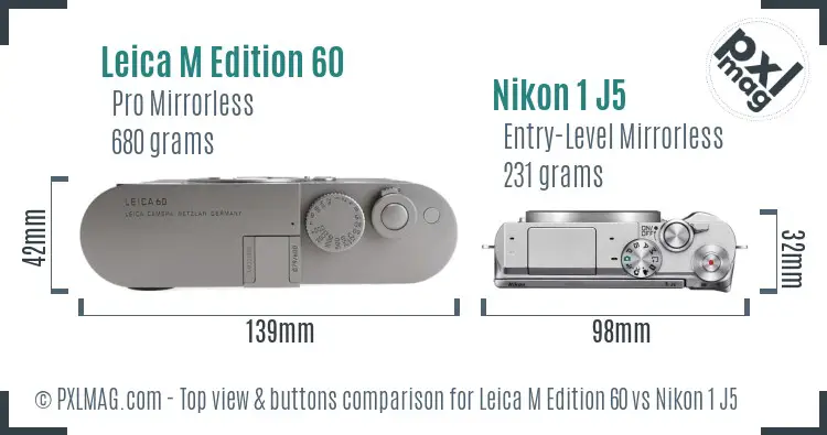 Leica M Edition 60 vs Nikon 1 J5 top view buttons comparison