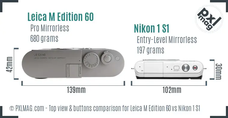 Leica M Edition 60 vs Nikon 1 S1 top view buttons comparison