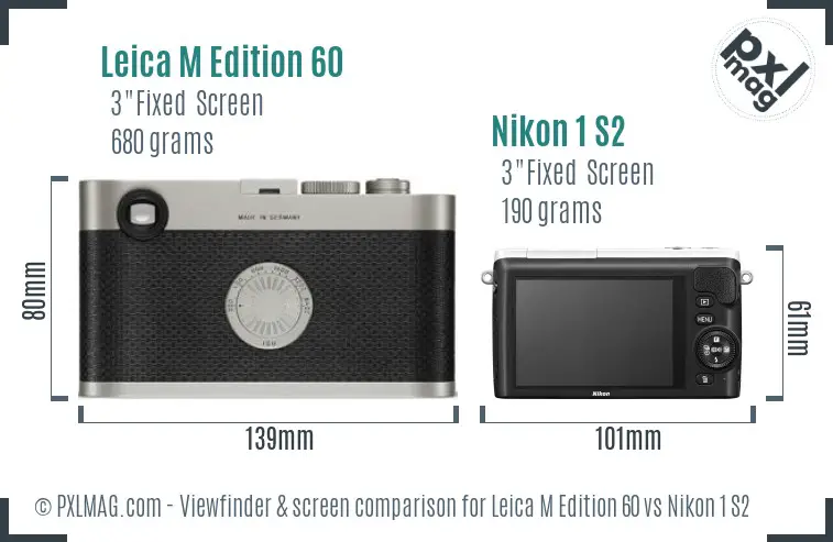 Leica M Edition 60 vs Nikon 1 S2 Screen and Viewfinder comparison