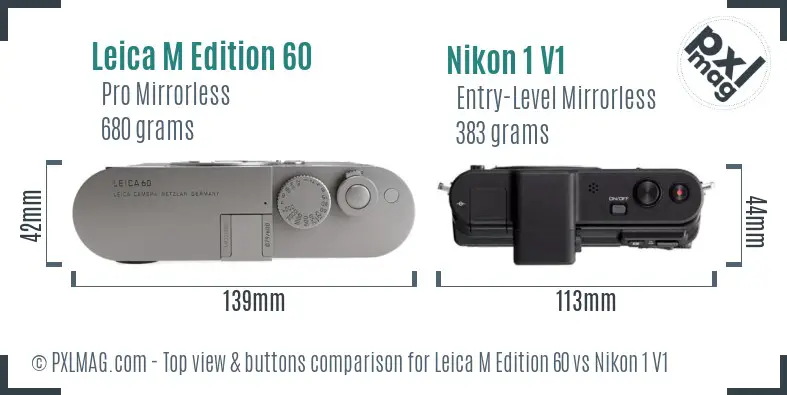 Leica M Edition 60 vs Nikon 1 V1 top view buttons comparison