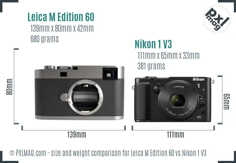 Leica M Edition 60 vs Nikon 1 V3 size comparison