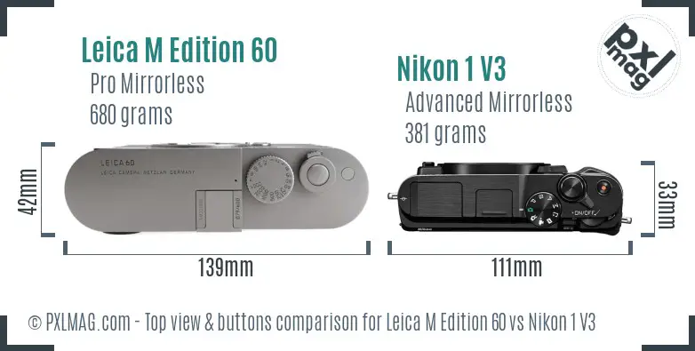 Leica M Edition 60 vs Nikon 1 V3 top view buttons comparison