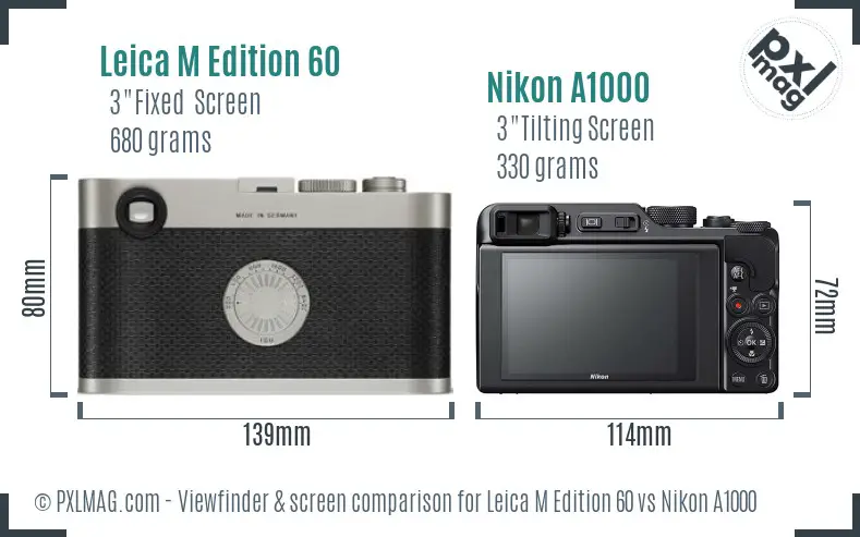 Leica M Edition 60 vs Nikon A1000 Screen and Viewfinder comparison