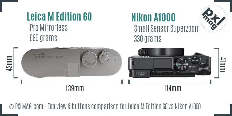 Leica M Edition 60 vs Nikon A1000 top view buttons comparison