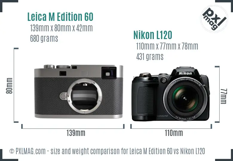 Leica M Edition 60 vs Nikon L120 size comparison