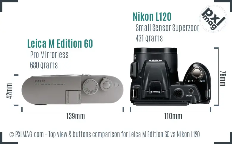 Leica M Edition 60 vs Nikon L120 top view buttons comparison